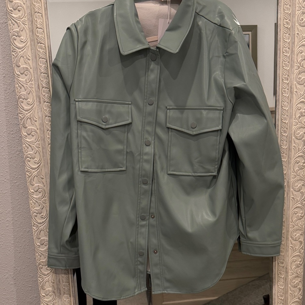 NWT faux leather Women's Green Jacket